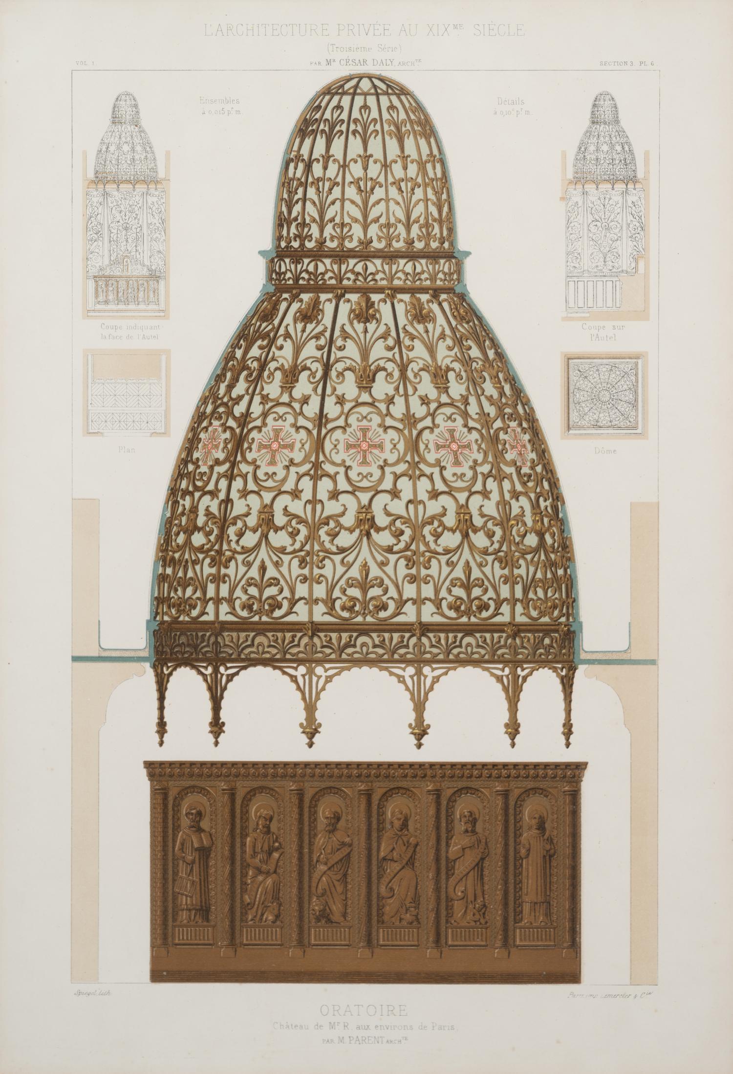 A Framed Set of French Architectural Engravings by César Daly (French, 1811-1894)