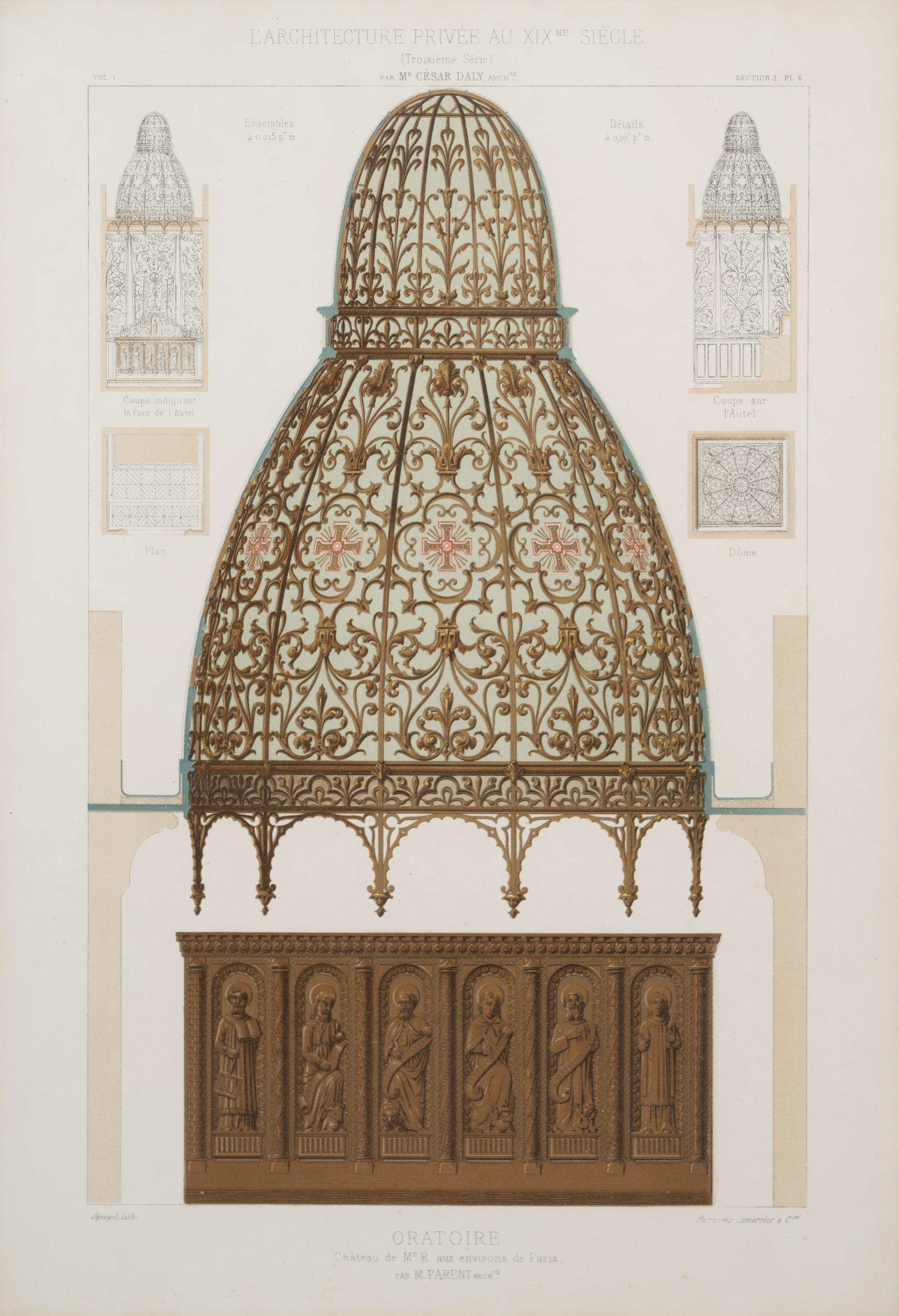 A Framed Set of French Architectural Engravings by César Daly (French, 1811-1894)