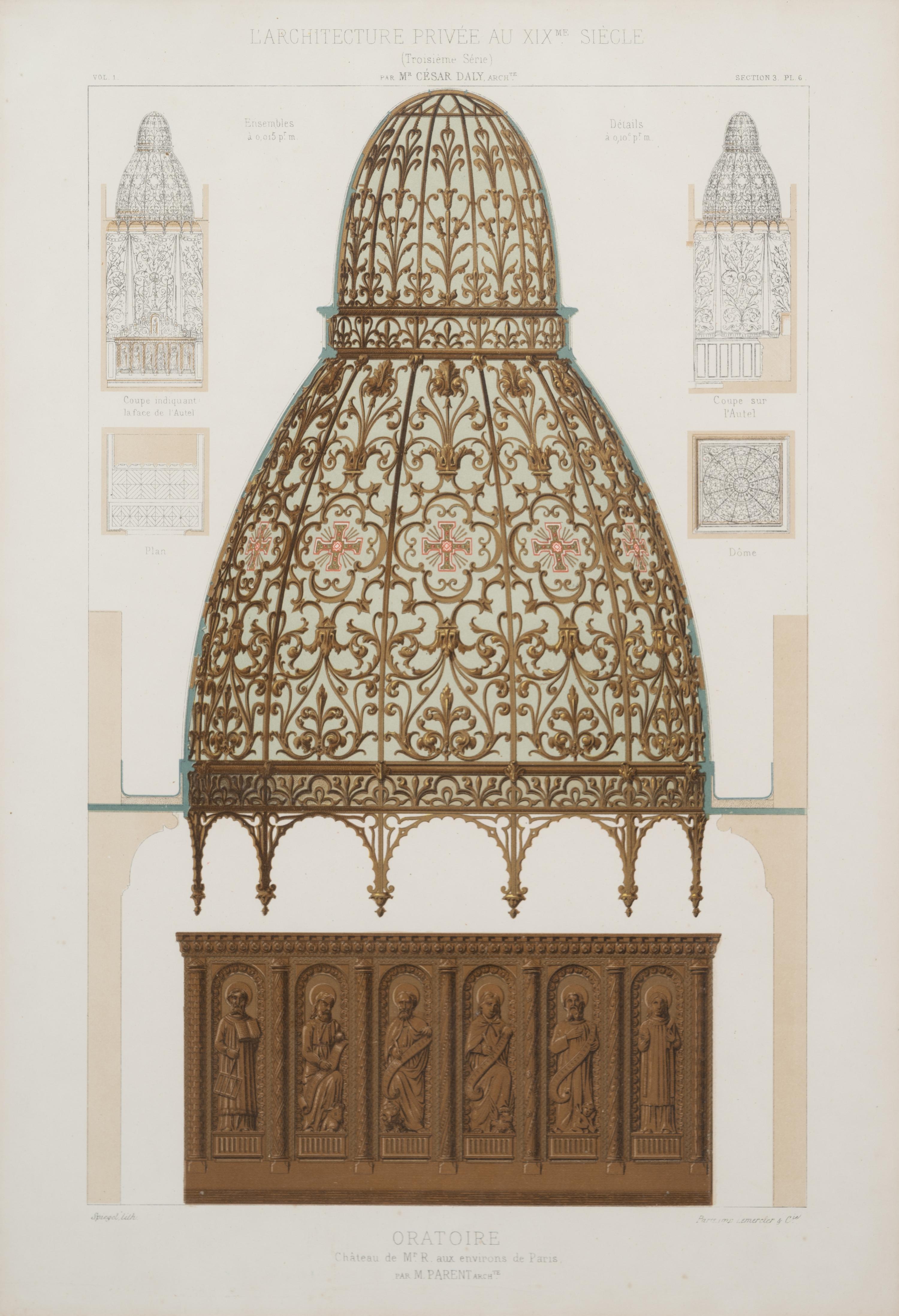 A Framed Set of French Architectural Engravings by César Daly (French, 1811-1894)