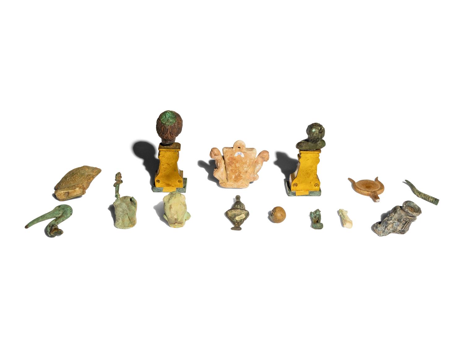 15 Egyptian Wood, Faience, Bronze, and Limestone Items