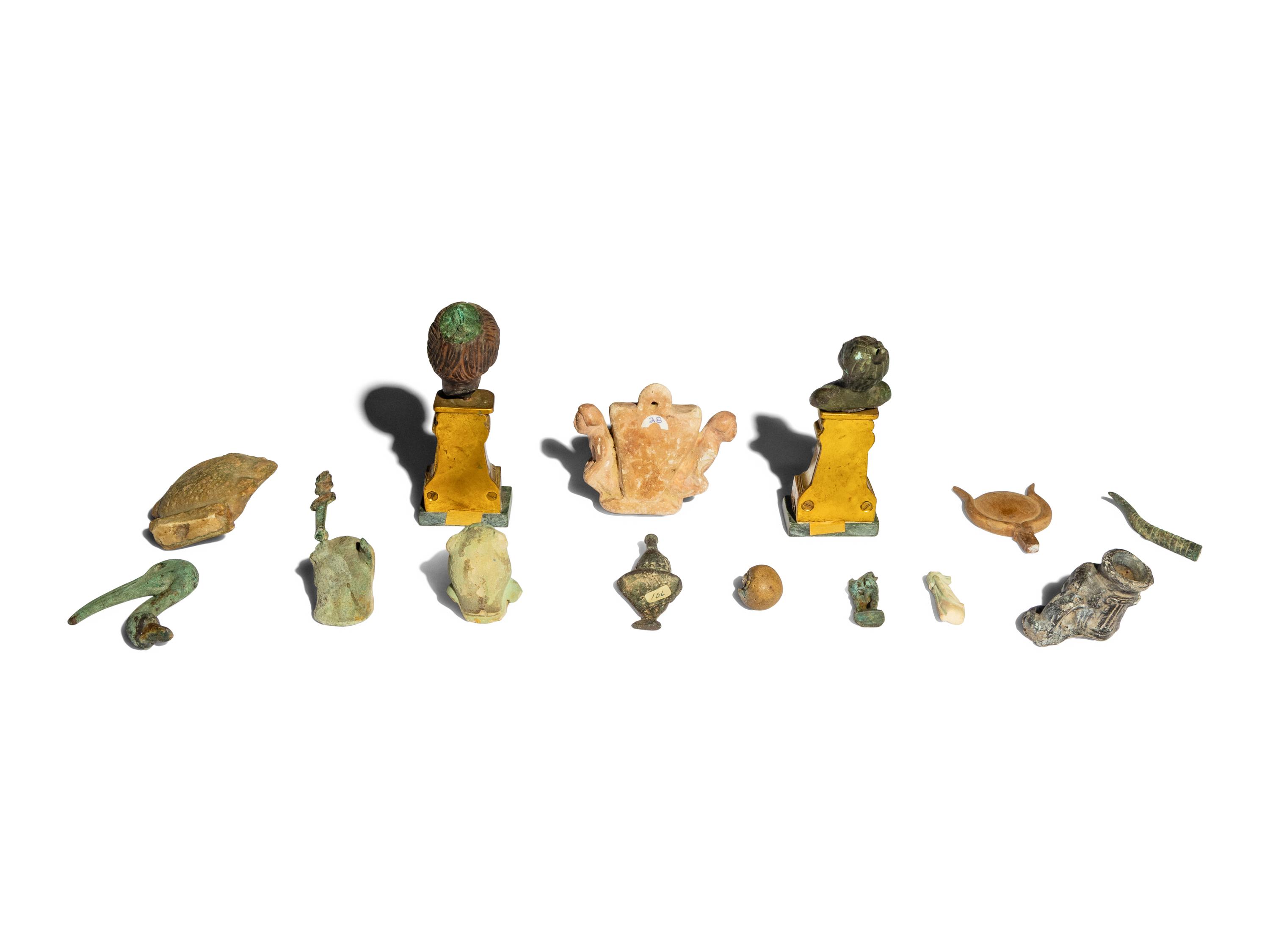 15 Egyptian Wood, Faience, Bronze, and Limestone Items