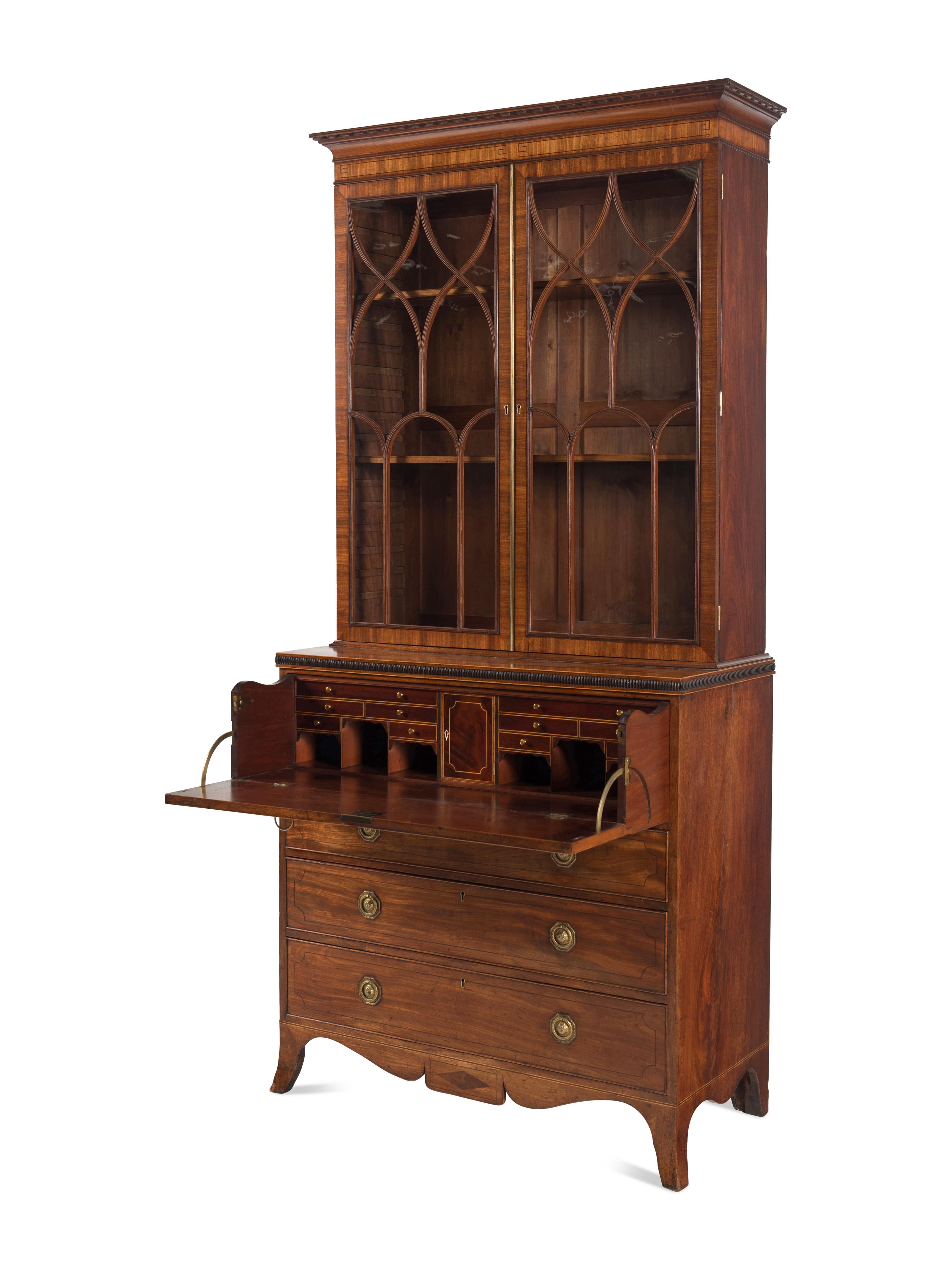 A George III Mahogany and Parcel Ebonized Bureau Bookcase