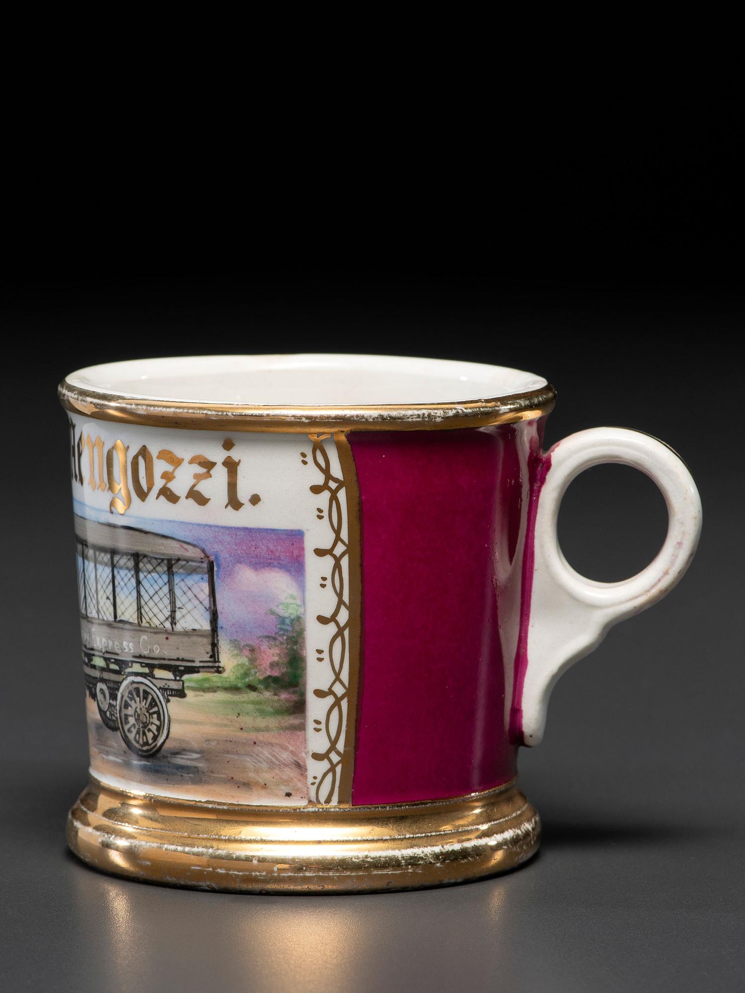 A Porcelain Occupational Shaving Mug Depicting a Railway Express Co . Truck