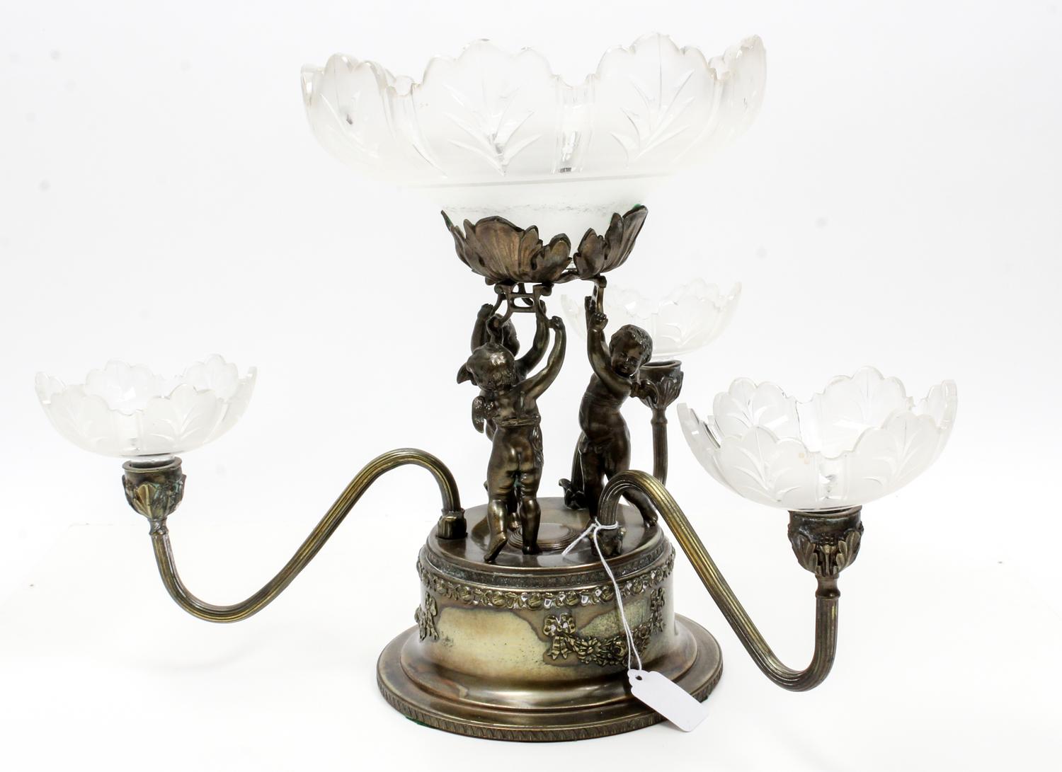 A Victorian Silver-Plate Epergne Height 13 inches.