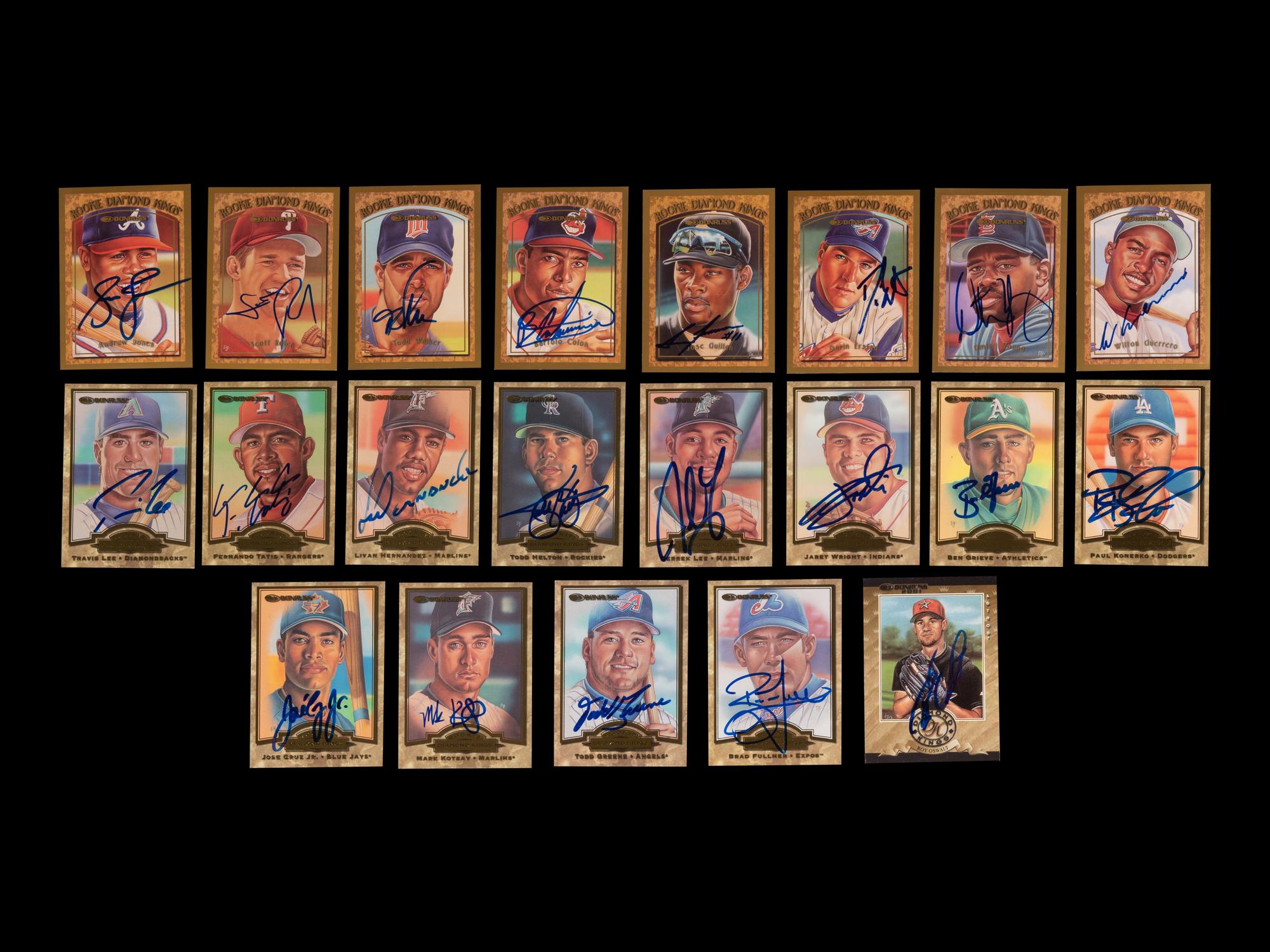 A Group of 21 1997, 1998 and 2001 Donruss Rookie Diamond Kings Signed Autograph Baseball Cards,