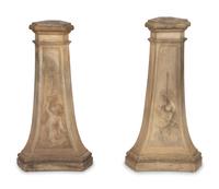 A Pair of Faux Cast Stone Trefoil Base Pedestals