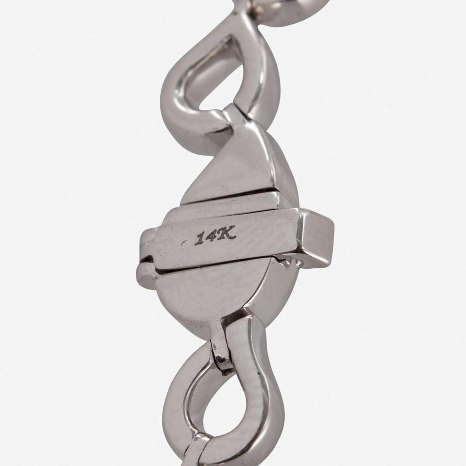 A 14K White Gold, Emerald, and Diamond Necklace