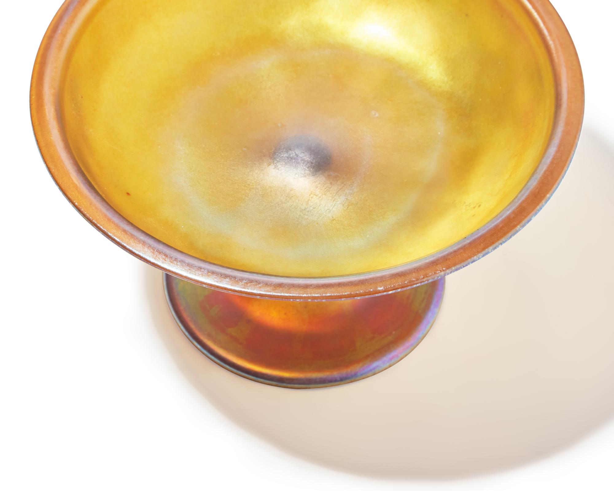 Gold Favrile glass vase and footed compote