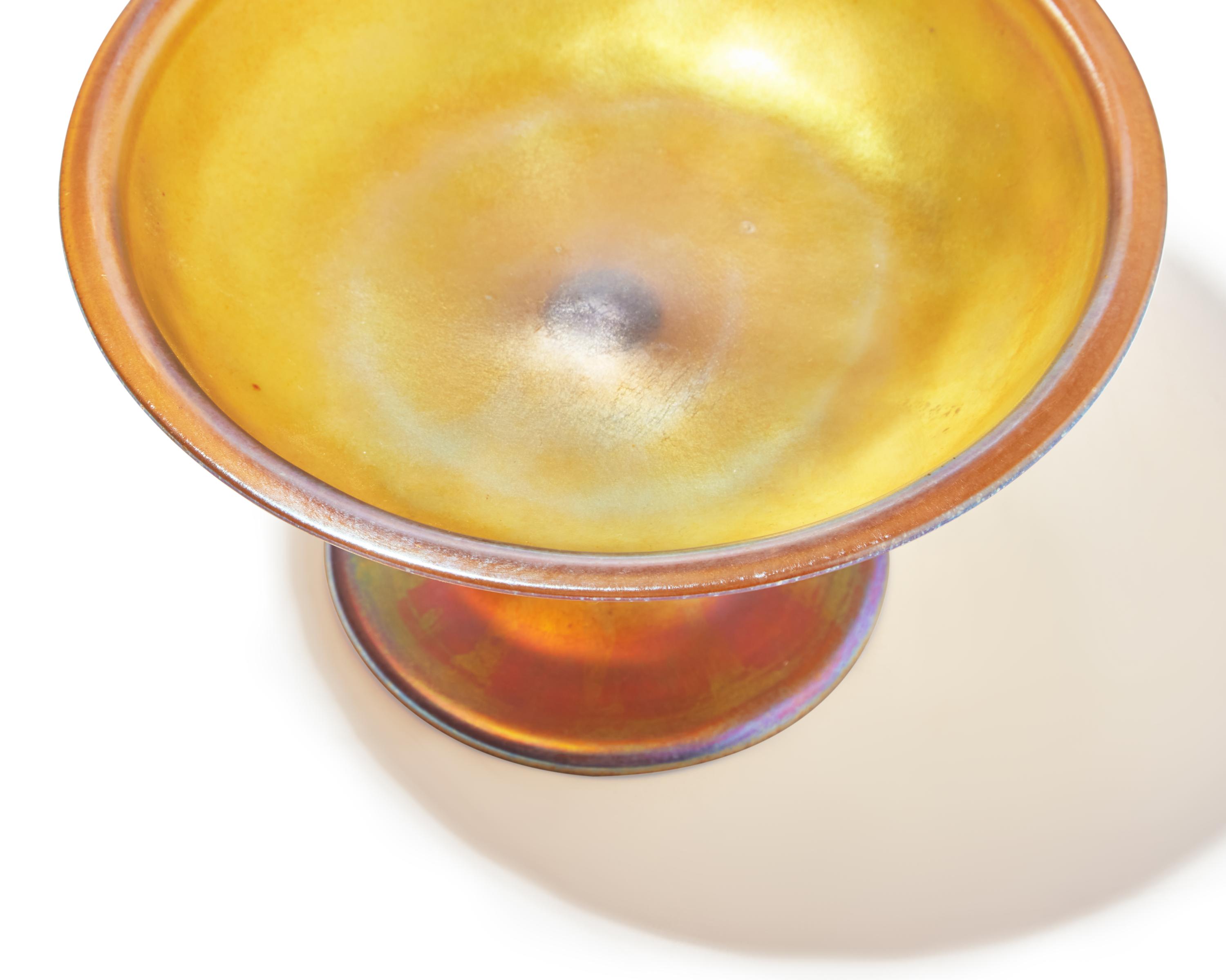 Gold Favrile glass vase and footed compote