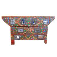 A Painted and Mirror Applied Low Chest 24" W X 11.25" D X 13" H — India, 20th Century