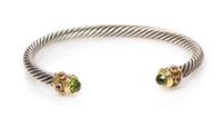 DAVID YURMAN, STERLING SILVER, YELLOW GOLD AND GEMSTONE 'RENAISSANCE' CUFF BRACELET