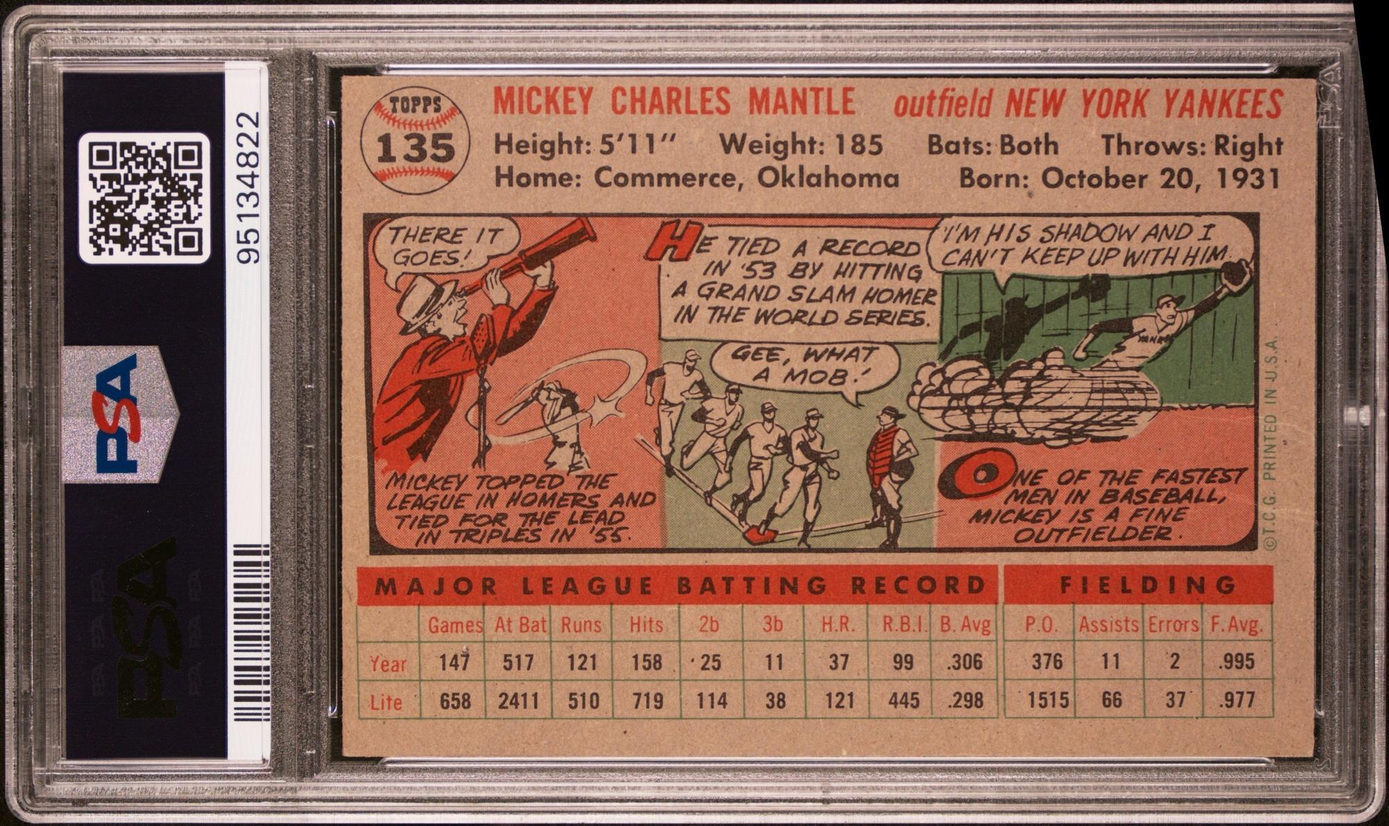 A 1956 Topps Mickey Mantle Baseball Card No. 135 (PSA 4 VG-EX)