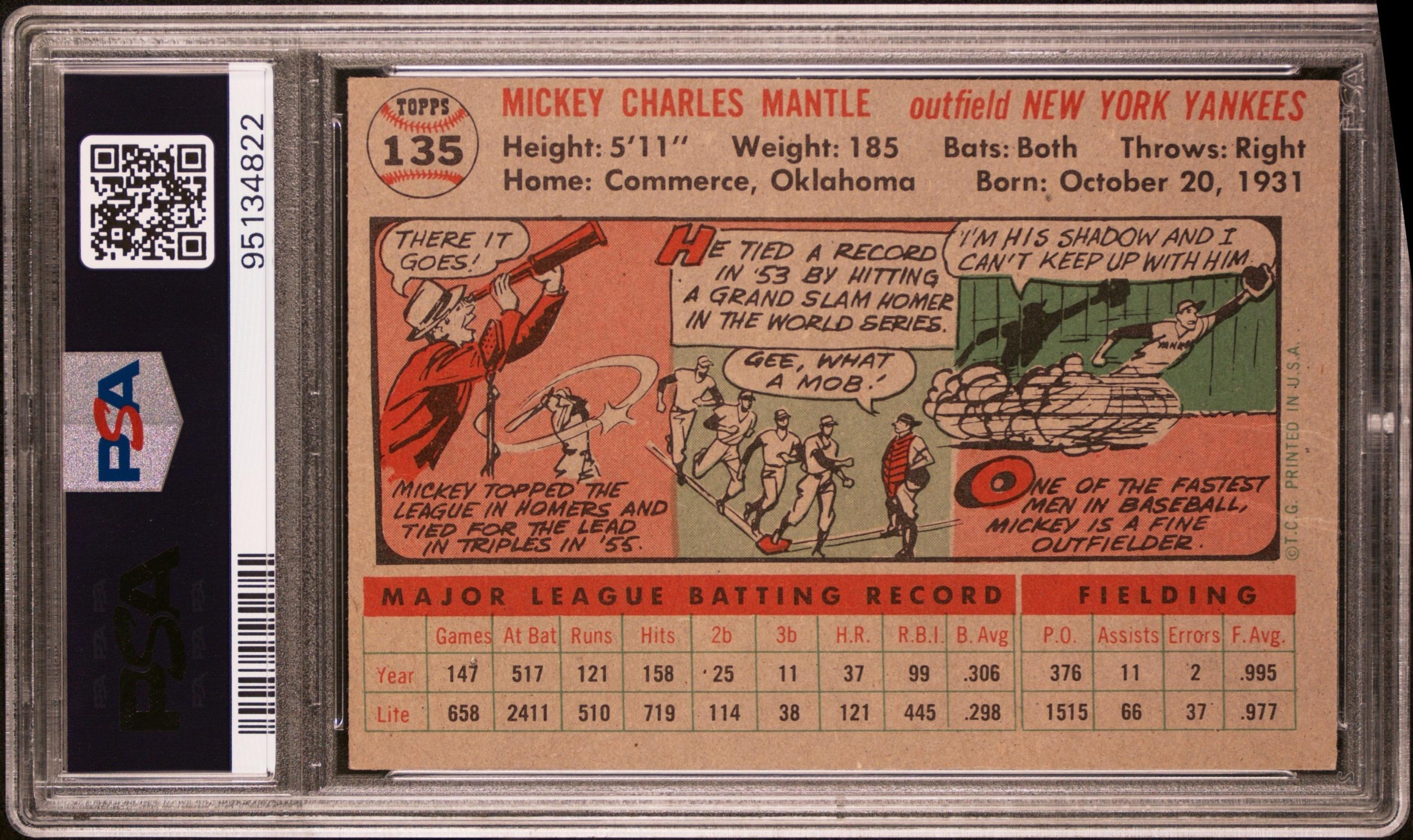 A 1956 Topps Mickey Mantle Baseball Card No. 135 (PSA 4 VG-EX)