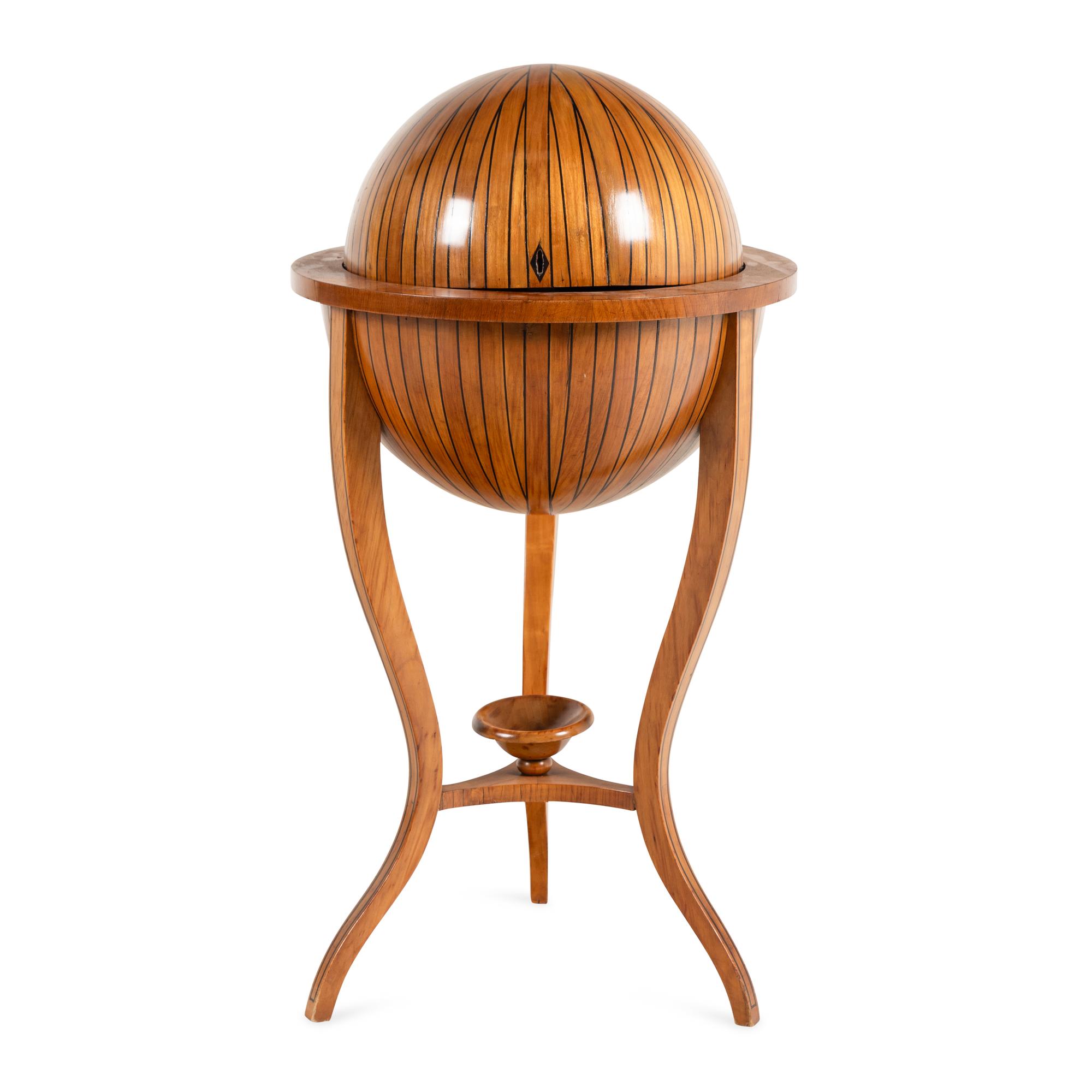 A Biedermeier Part-Ebonized Fruitwood Globe-Form Work Box