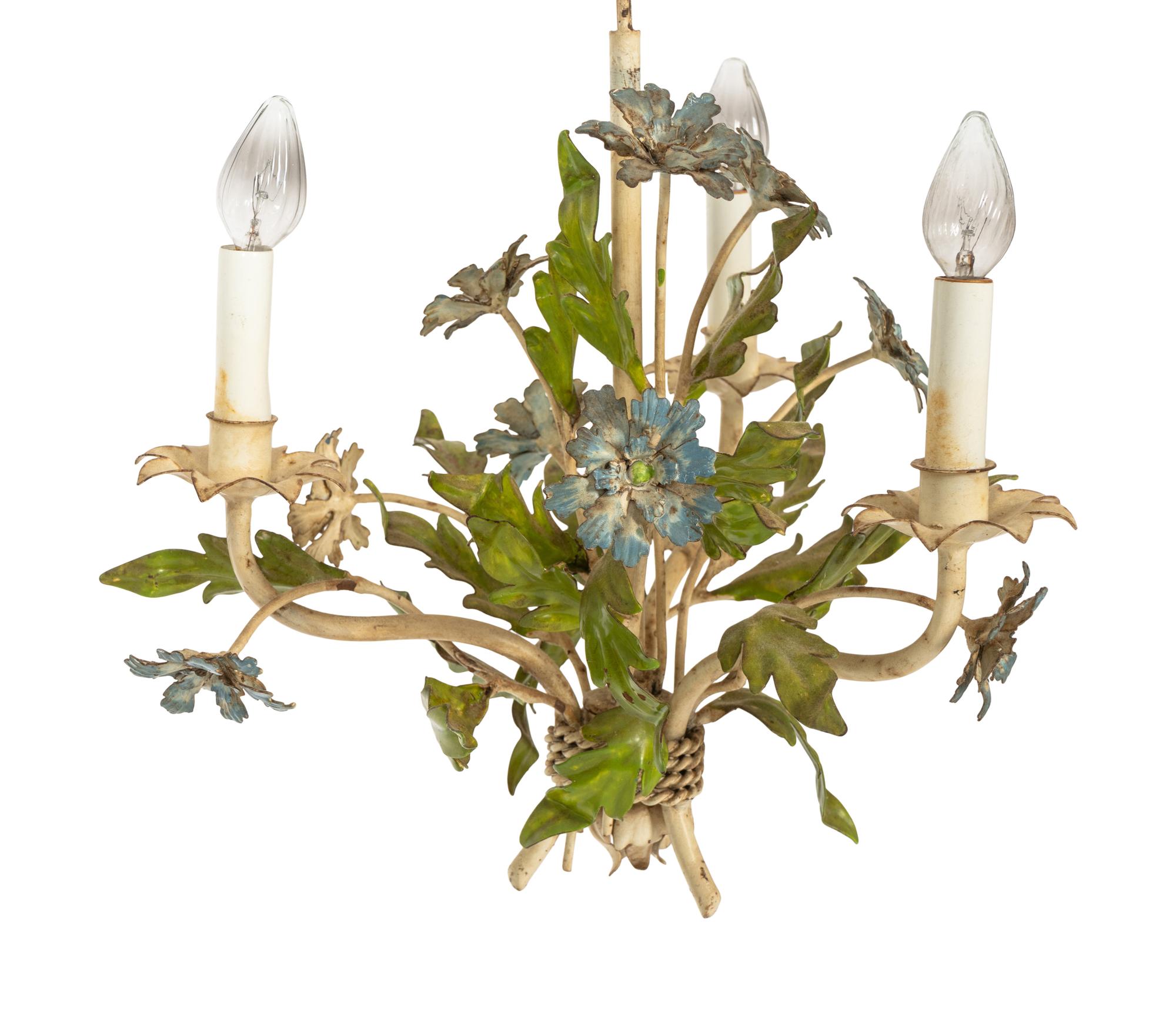An Italian Tole Peinte Three-Light Chandelier