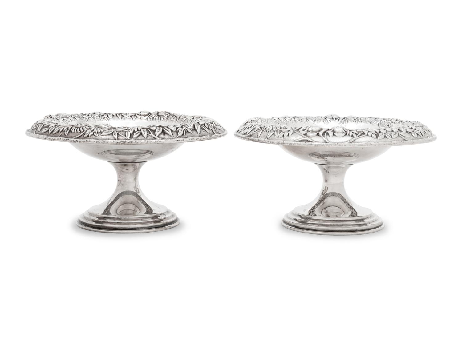 A Pair of S. Kirk and Son Silver Repoussé Compotes