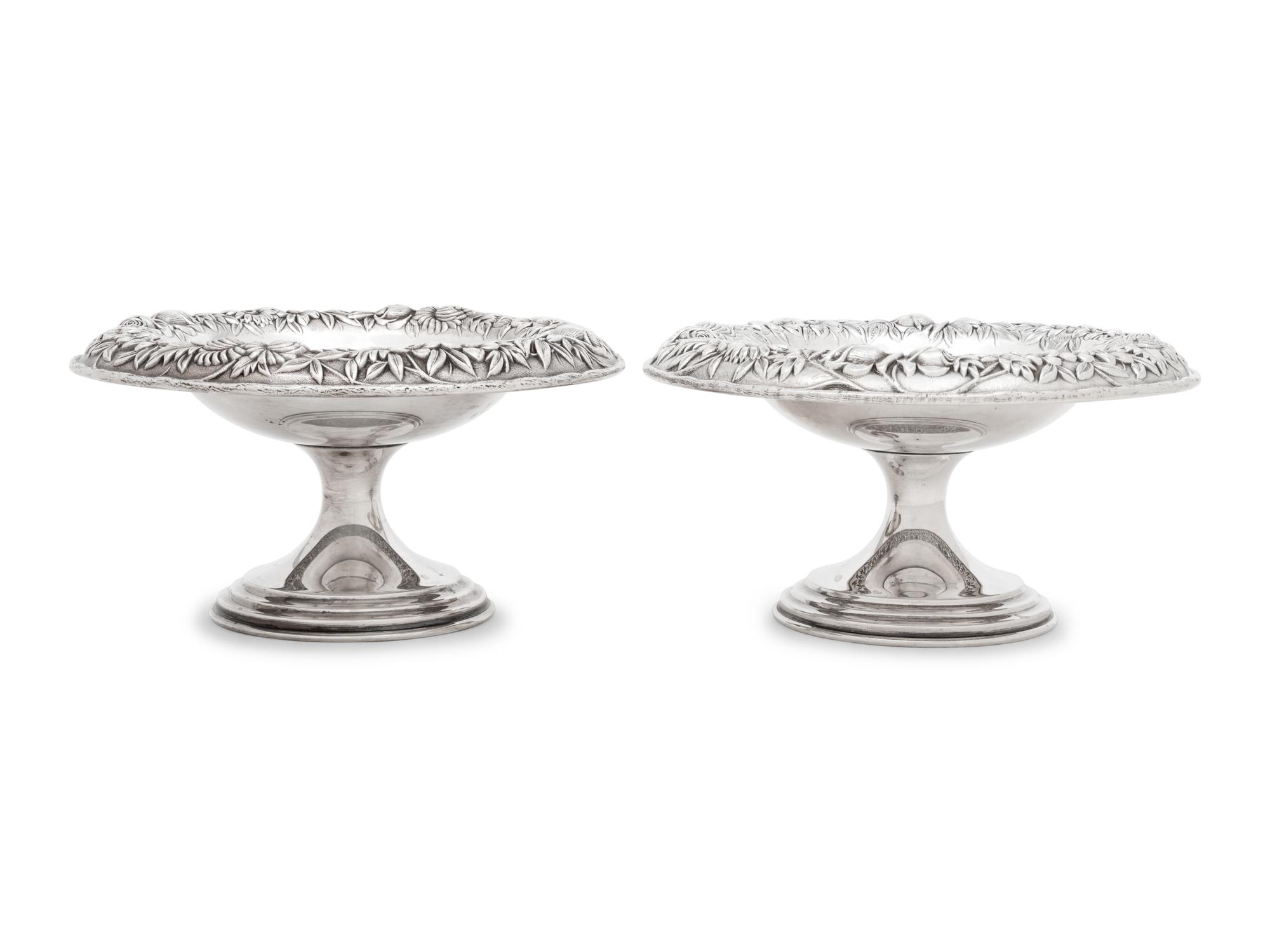 A Pair of S. Kirk and Son Silver Repoussé Compotes