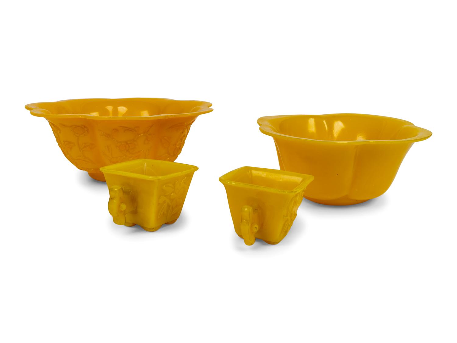 Four Chinese Yellow Peking Glass Articles — 19TH/20TH CENTURY
