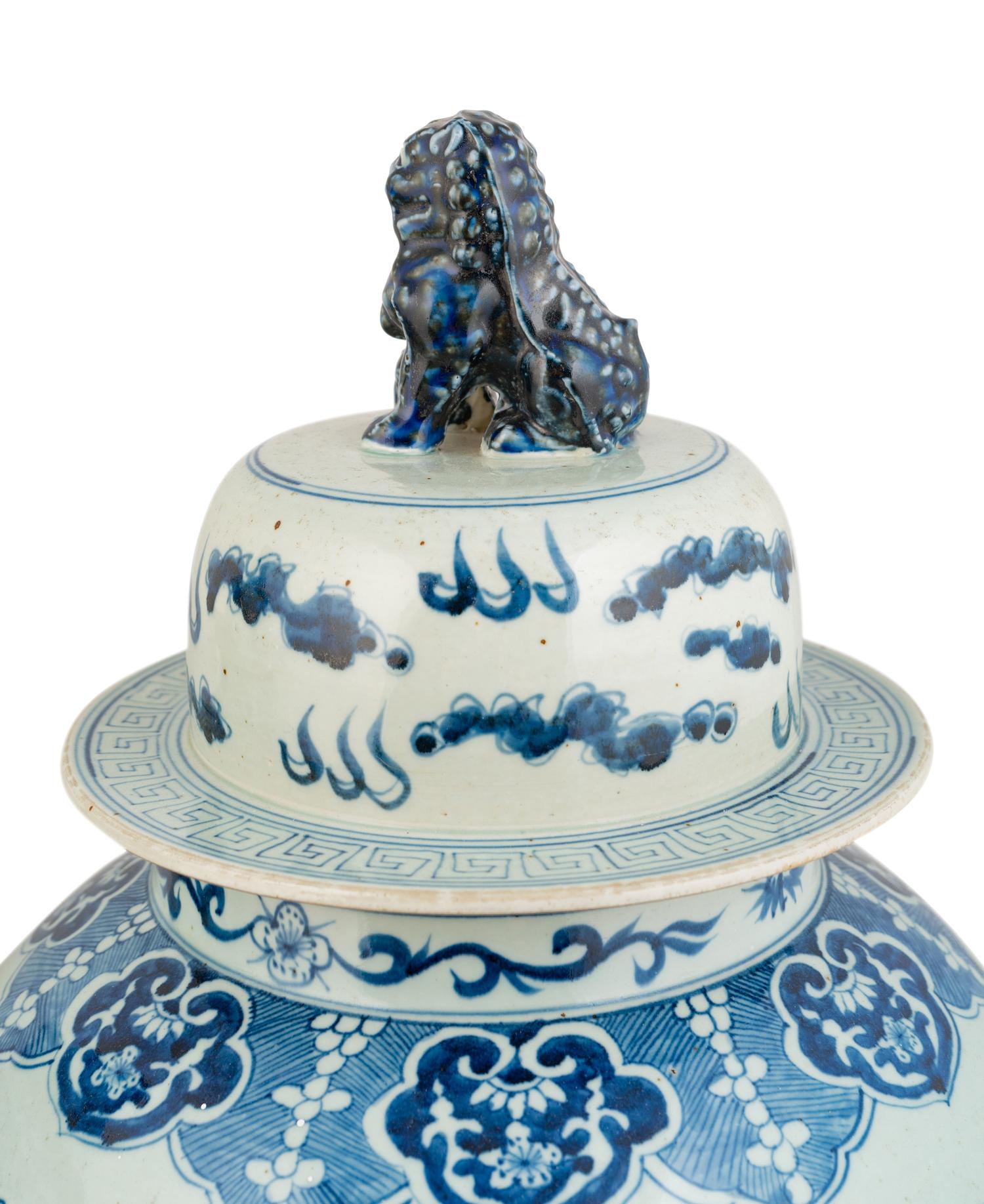 A Large Pair of Chinese Export Blue and White Porcelain Baluster Jars and Covers — 20TH CENTURY