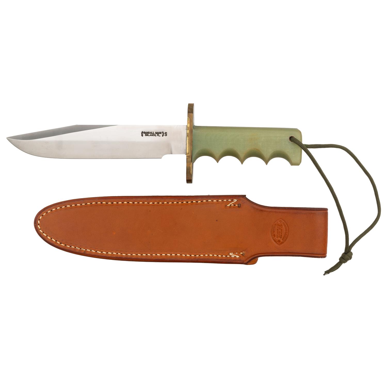 Randall Attack Stainless with Jade Color Hilt and Custom Sheath by F.W. Byrd