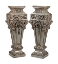 A Pair of Louis XIV Style Gray-Painted Marble-Top Pedestals