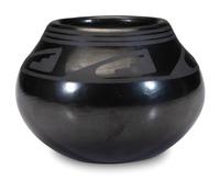 Blackware Pottery Jar, with Winged Motif, 1956-1959