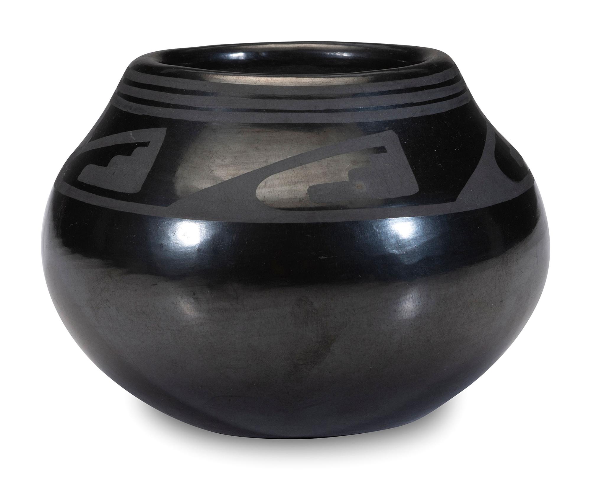 Blackware Pottery Jar, with Winged Motif, 1956-1959