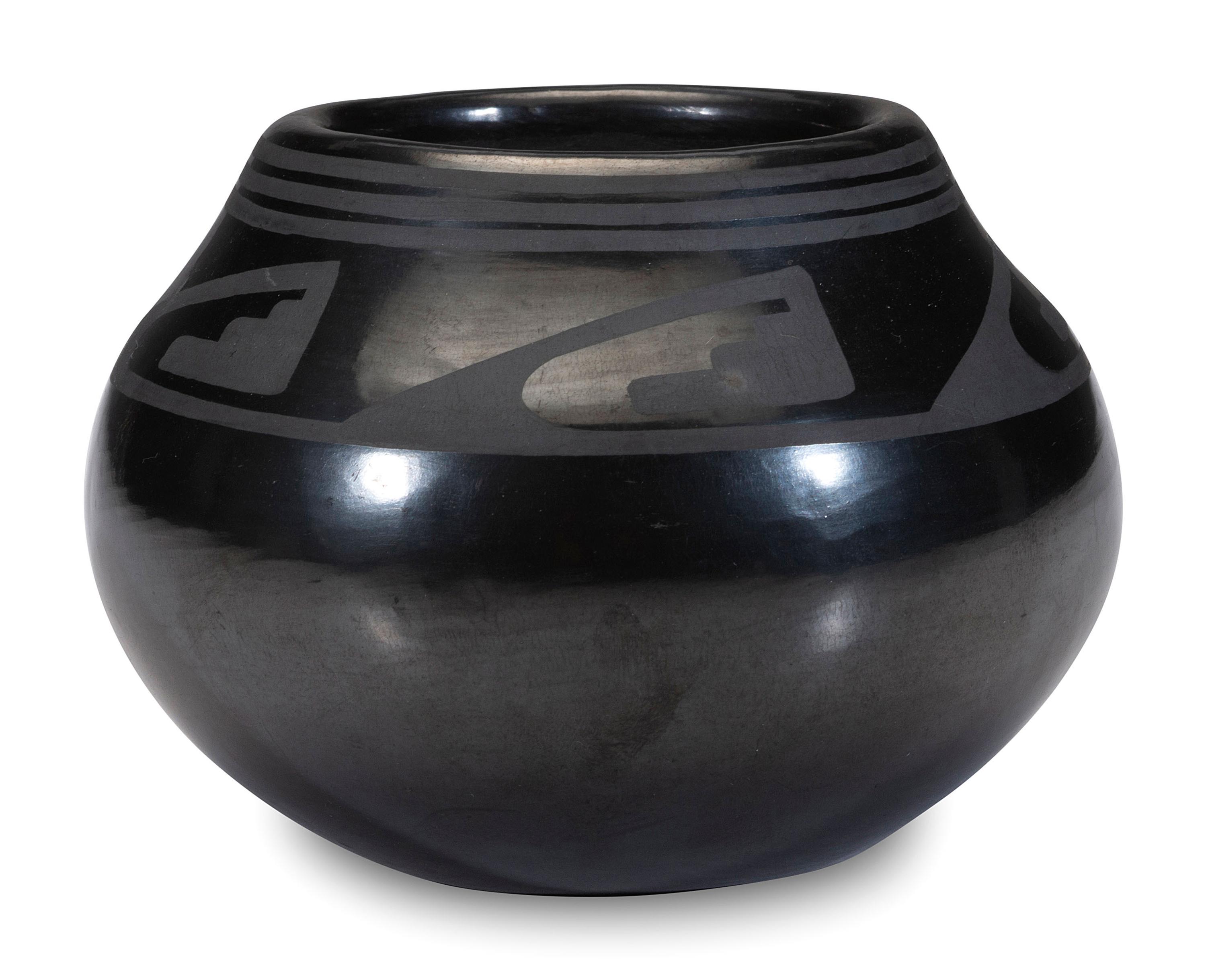 Blackware Pottery Jar, with Winged Motif, 1956-1959
