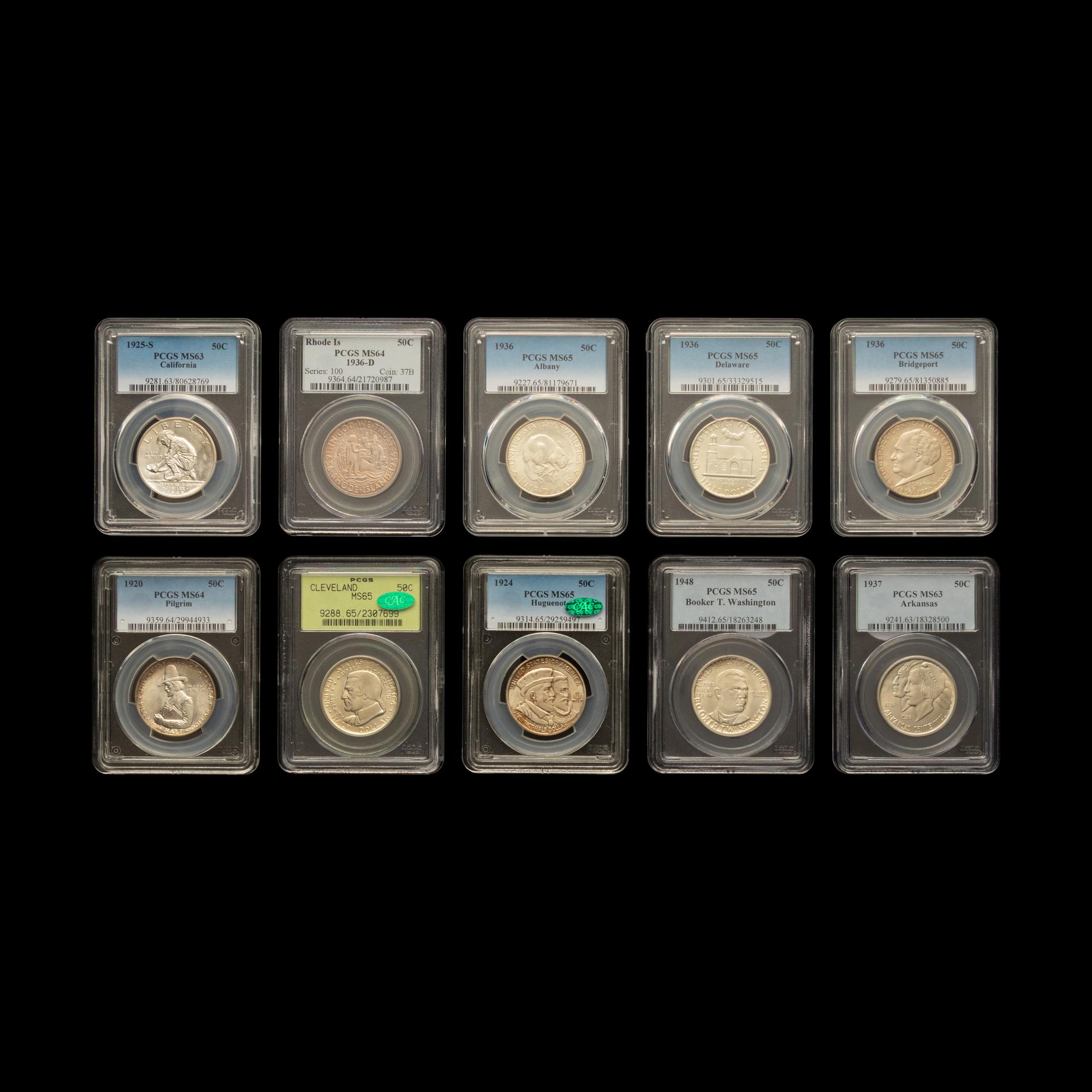 A Collection of Ten Graded Commemorative 50c Coins