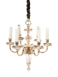 A Dutch Baroque Style Silver-Plate Six-Light Chandelier