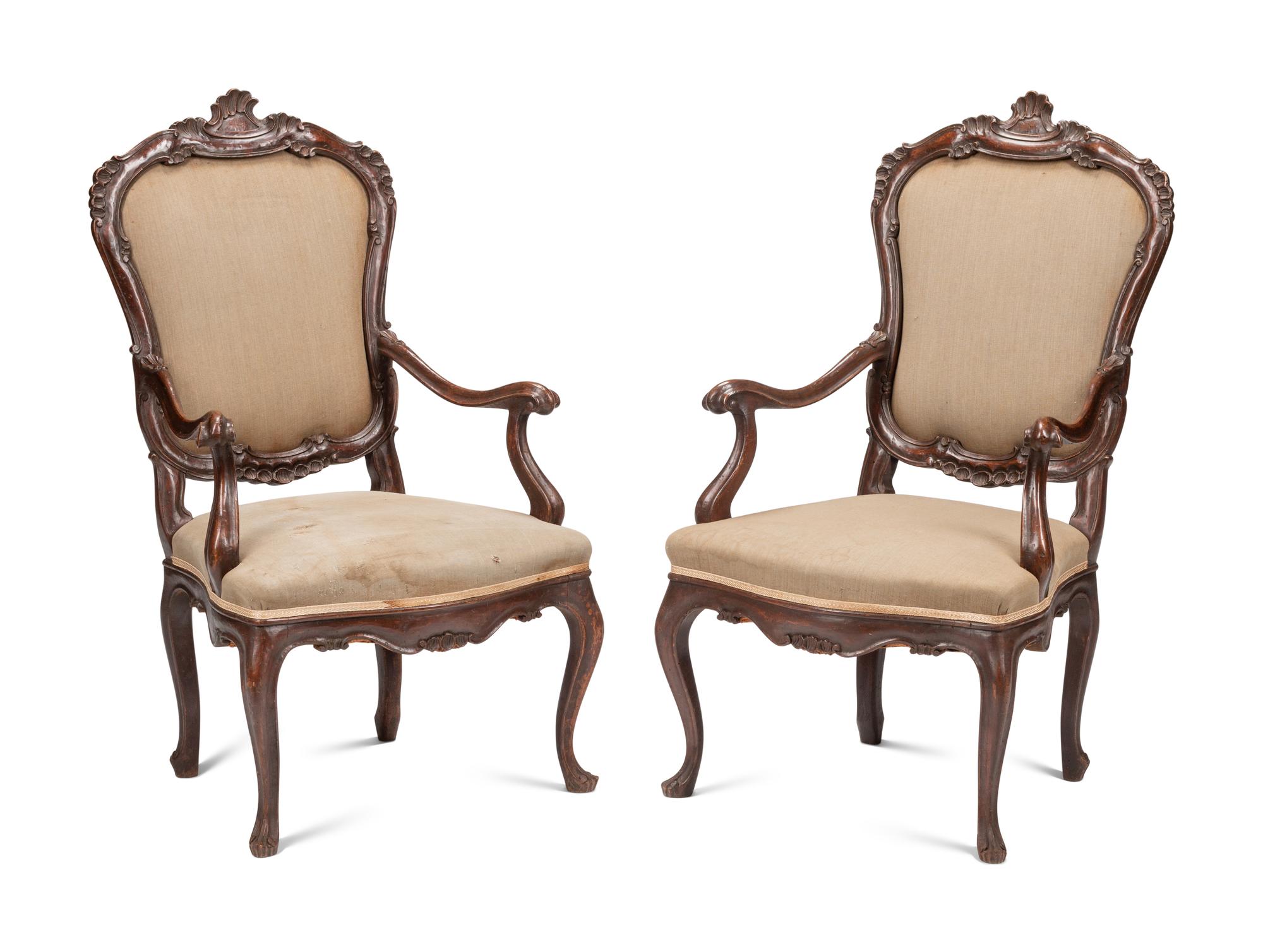 A Pair of Venetian Walnut Armchairs