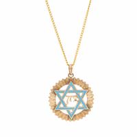 Enamel and Yellow Gold Star of David Pendant Necklace