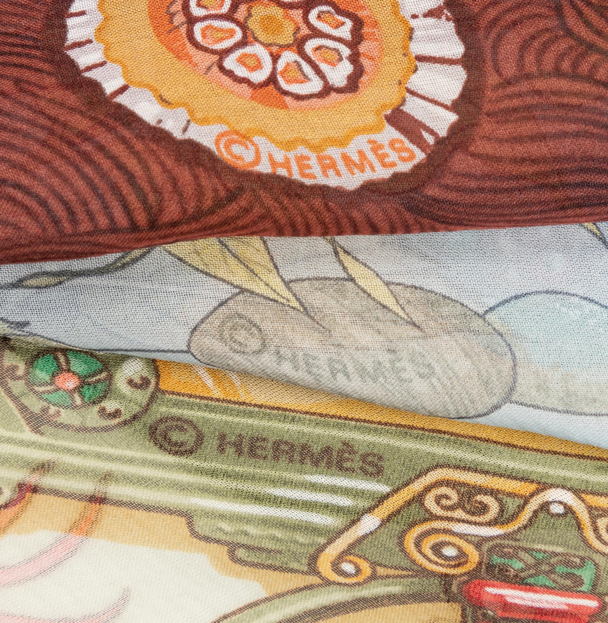 Three Hermès 90cm Silk Chiffon Scarves