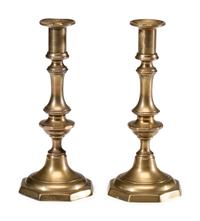A Pair of English Brass Octagonal Base Candlesticks