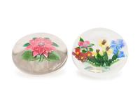 A Pink Double Clematis Glass Paperweight and a Gathering of Flowers Glass Paperweight