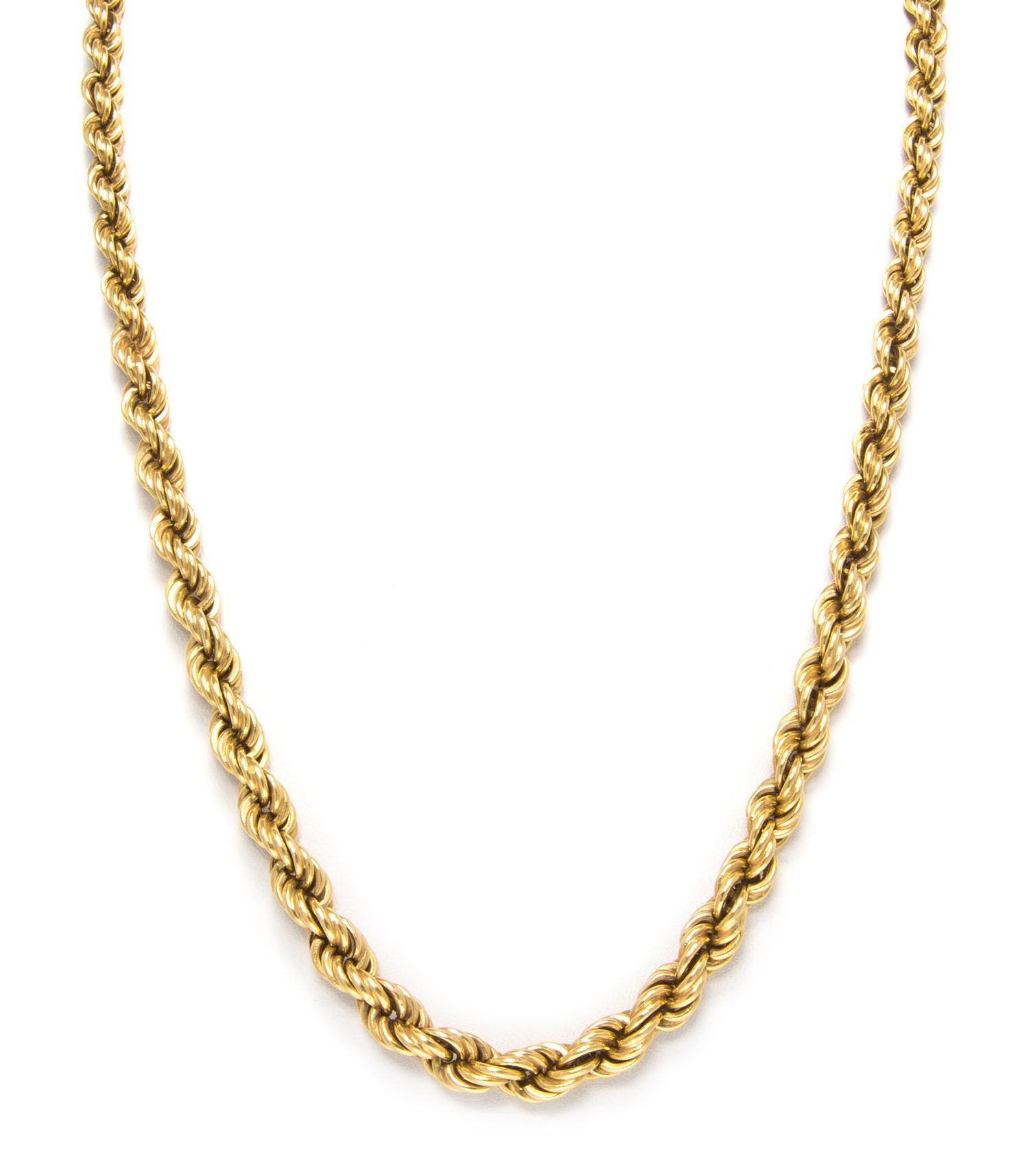 An 18 Karat Yellow Gold Graduated Rope Chain Necklace. 12.30 dwts.