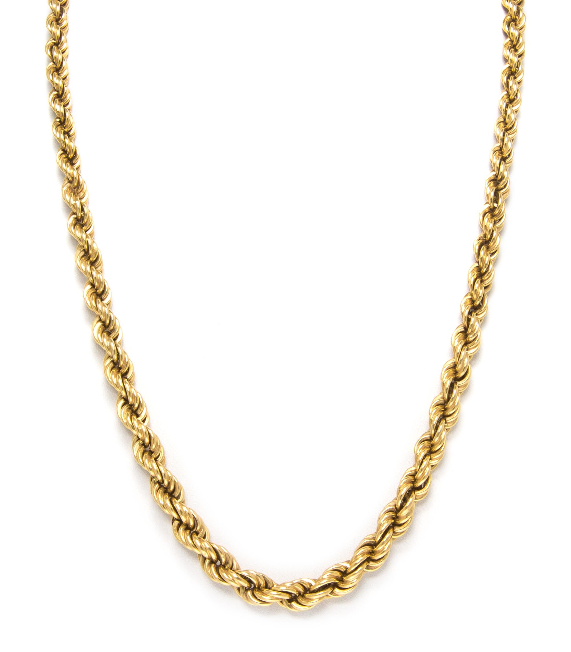An 18 Karat Yellow Gold Graduated Rope Chain Necklace. 12.30 dwts.