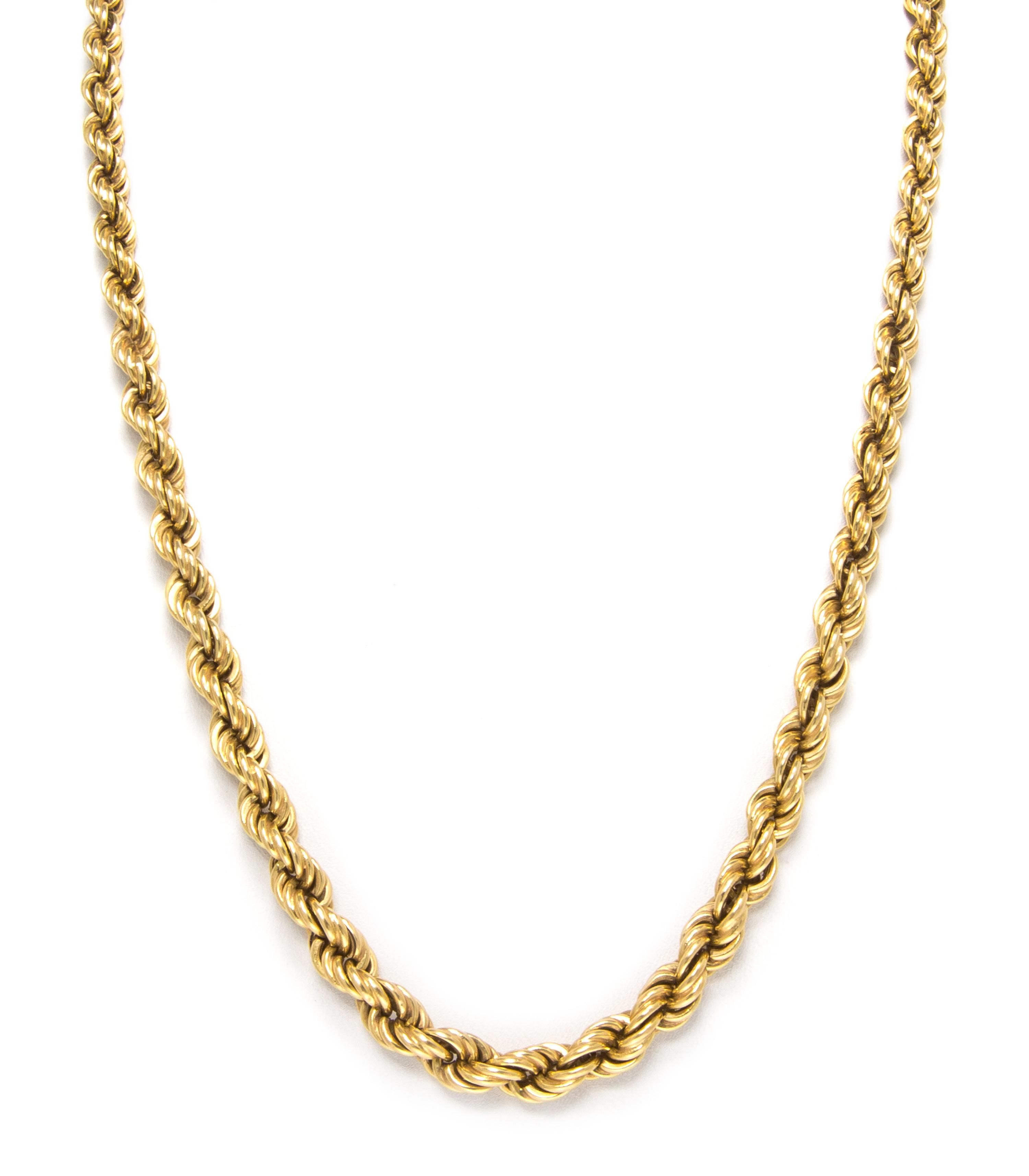 An 18 Karat Yellow Gold Graduated Rope Chain Necklace. 12.30 dwts.