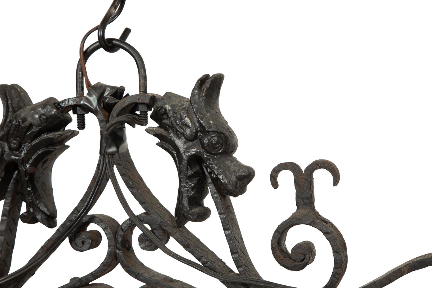 A Mizner Wrought Iron Twelve-Light Billiard Chandelier