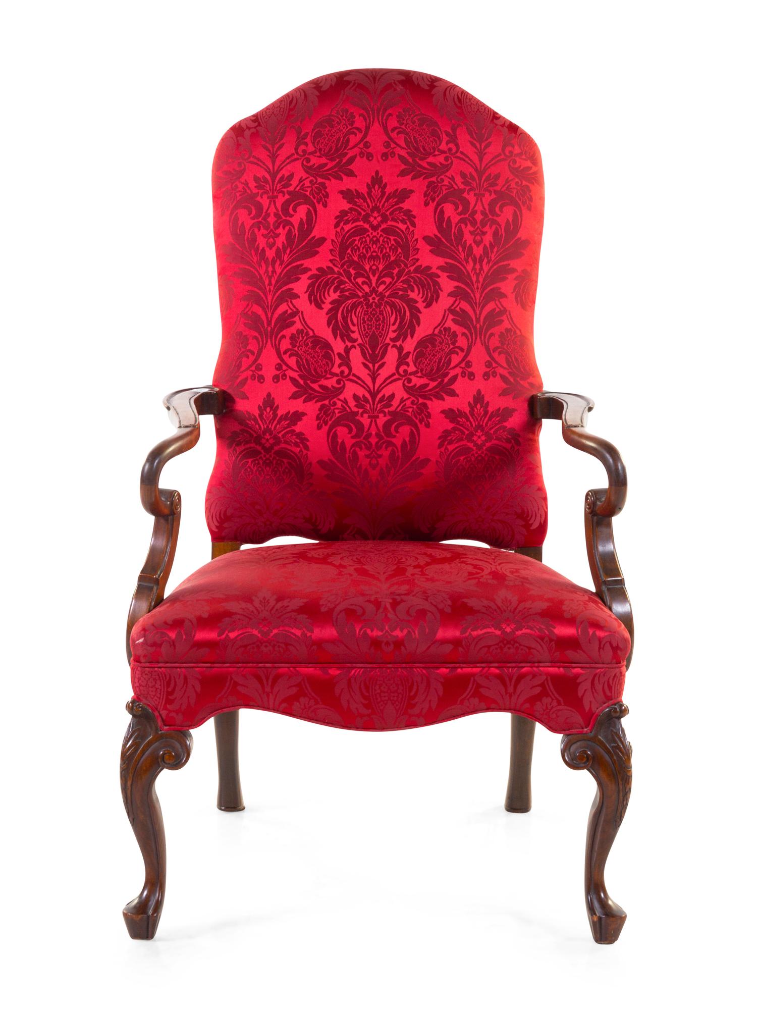A Queen Anne Style Mahogany Library Chair