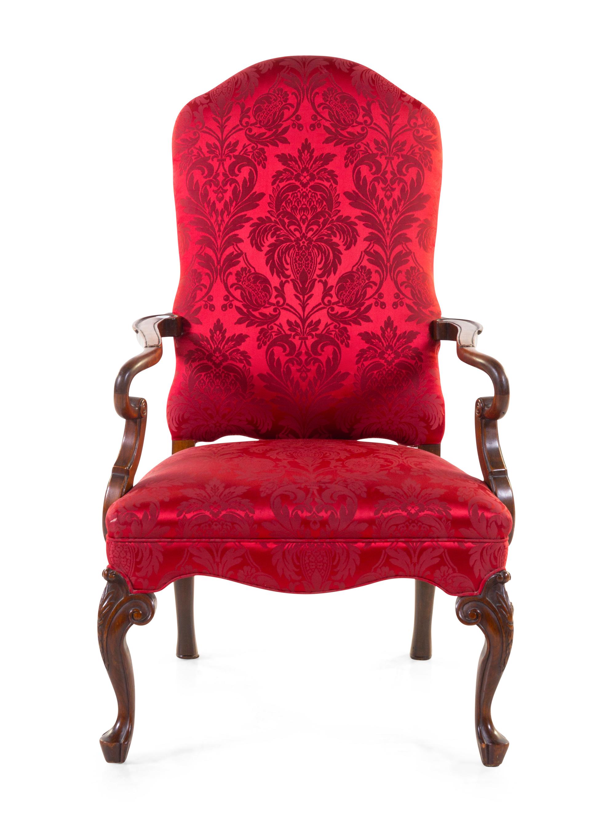 A Queen Anne Style Mahogany Library Chair