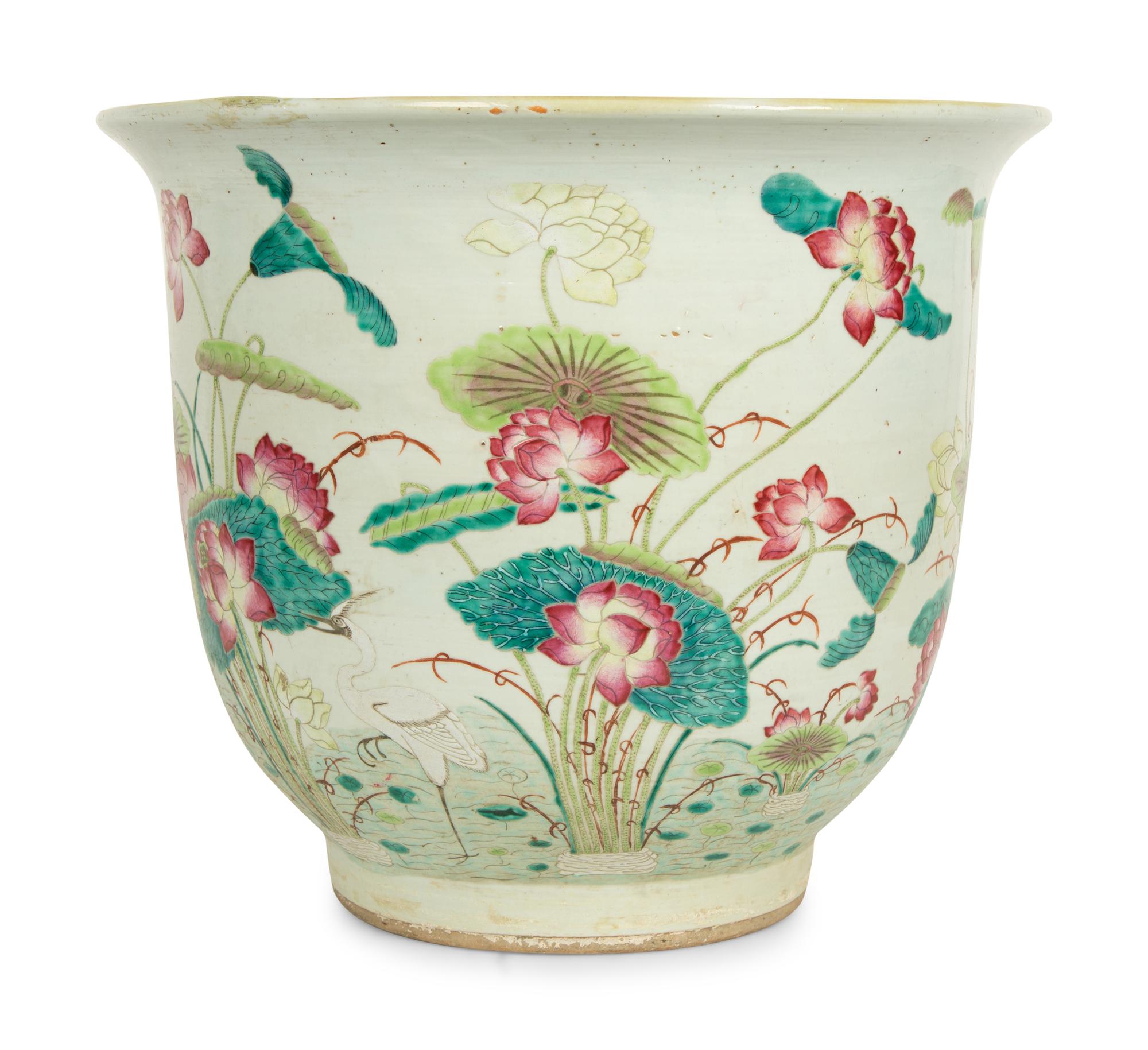 A Chinese Export Enameled Porcelain Jardiniere — 20TH CENTURY