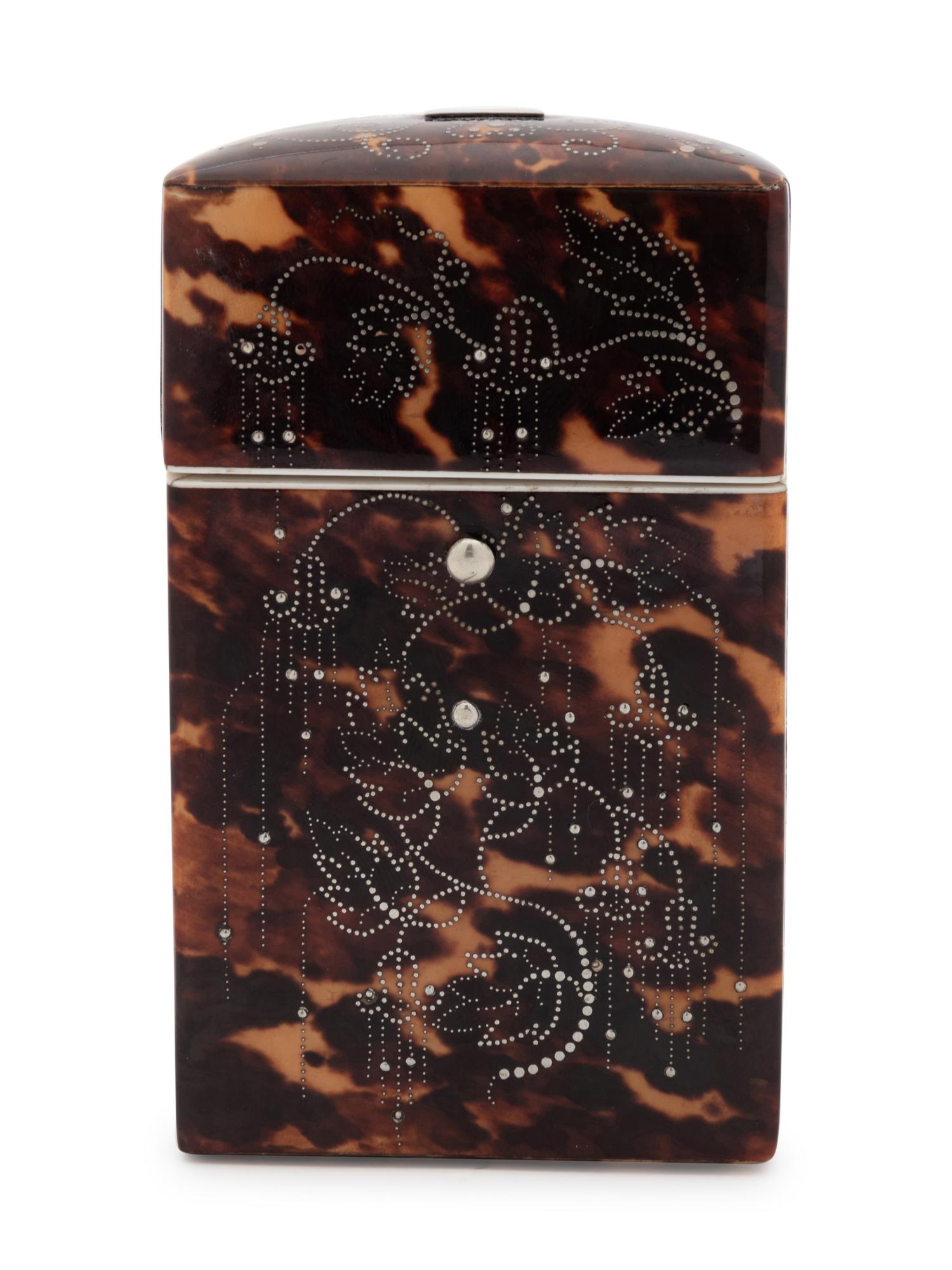 A Continental Tortoise Shell Veneered and Silver Decorated Étui