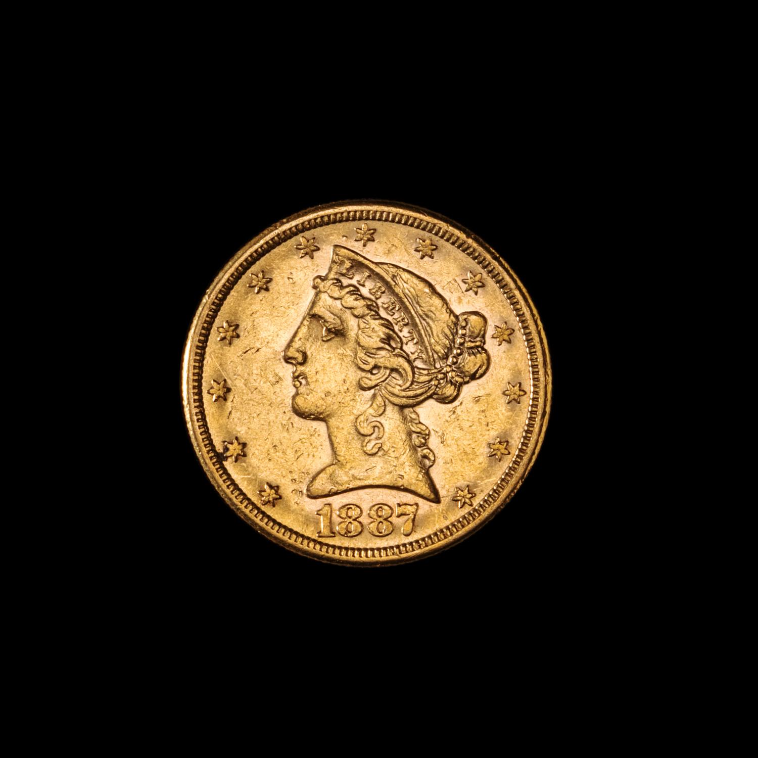 A United States 1887-S Liberty Head $5 Gold Coin
