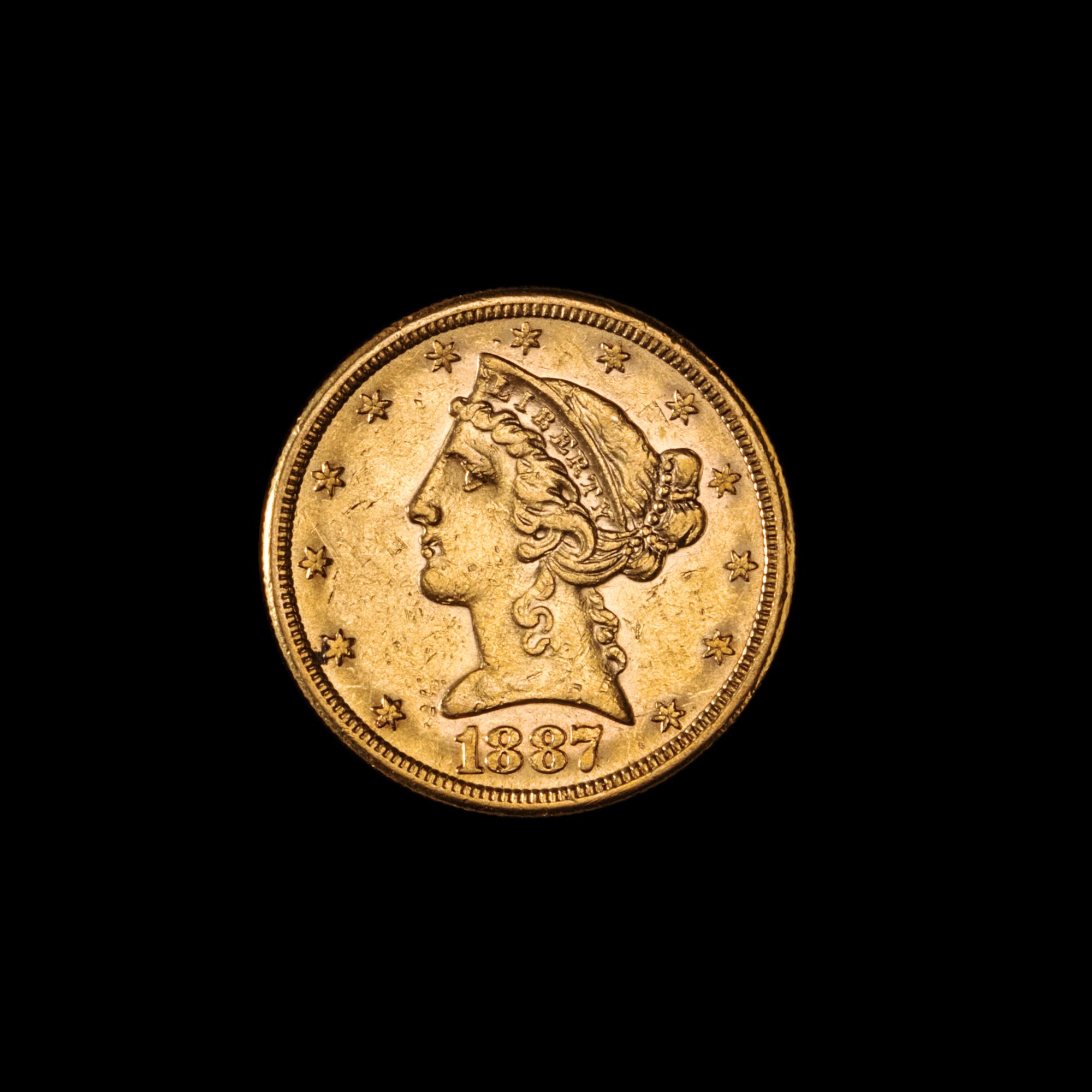 A United States 1887-S Liberty Head $5 Gold Coin