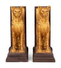 A Pair of Gilt Decorated Resin Cheetah Figures