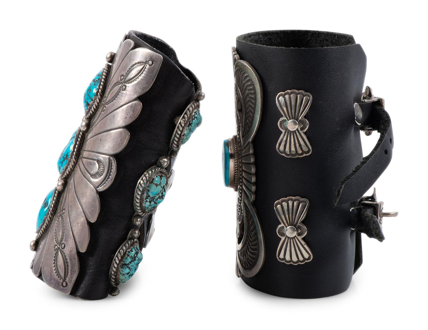Pair of Navajo Silver and Turquoise Ketohs