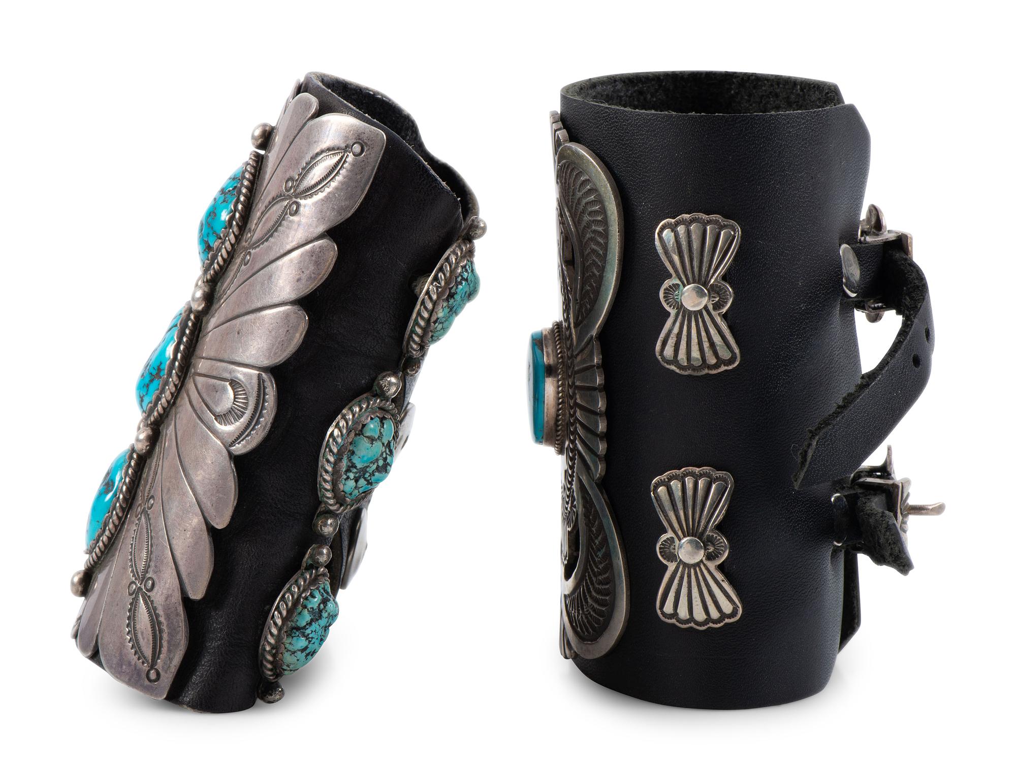 Pair of Navajo Silver and Turquoise Ketohs