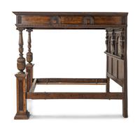 An English Oak and Marquetry Canopy Bed