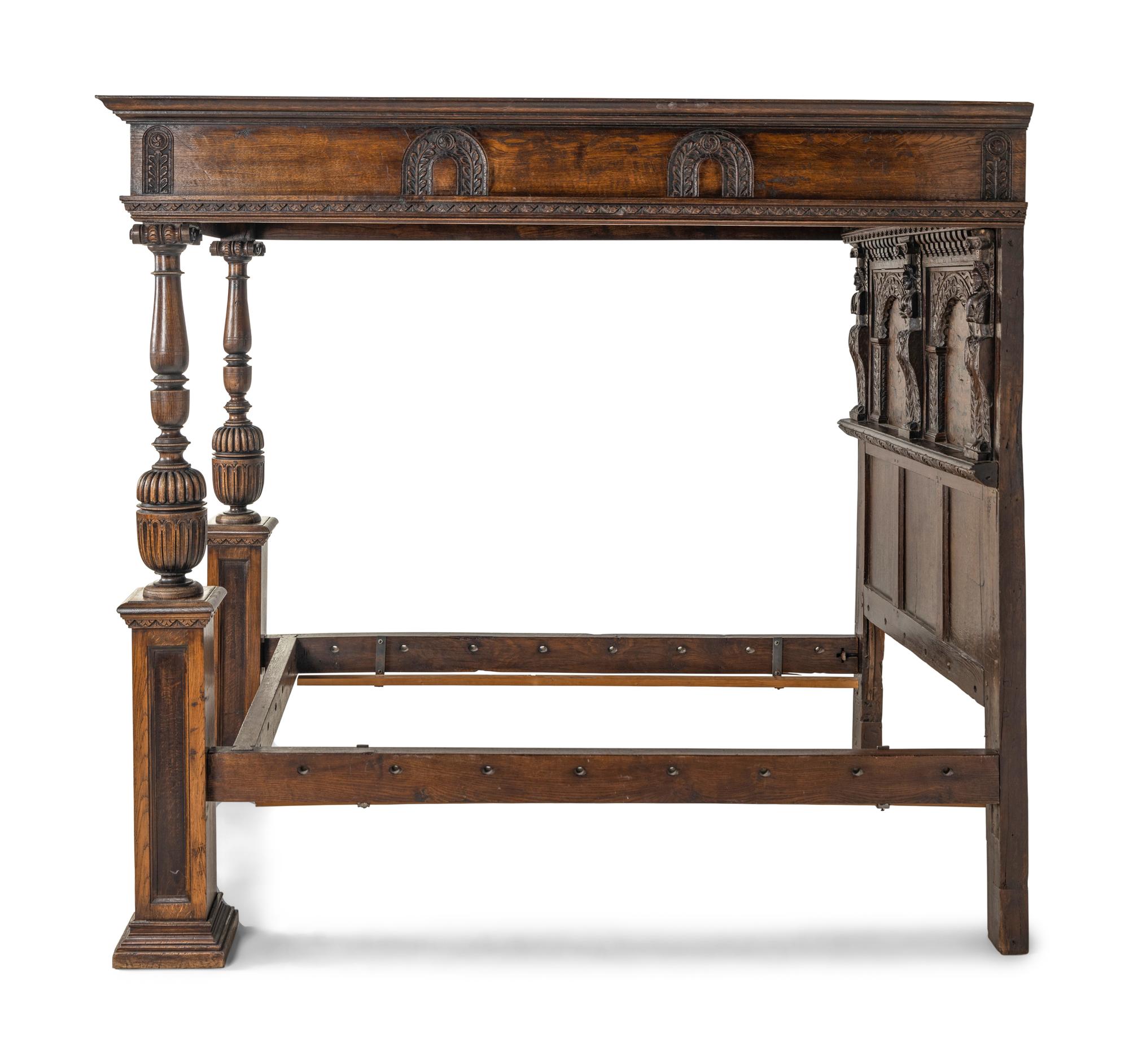 An English Oak and Marquetry Canopy Bed